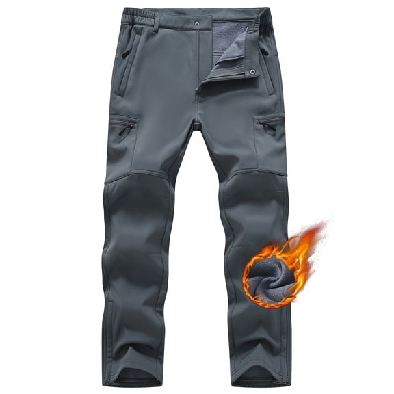 QPNGRP Men's Snow Ski Pants Water Resistance Fleece Lined Cargo Pants Softshell for Winter Outdoor with Zippered Bottom Legs