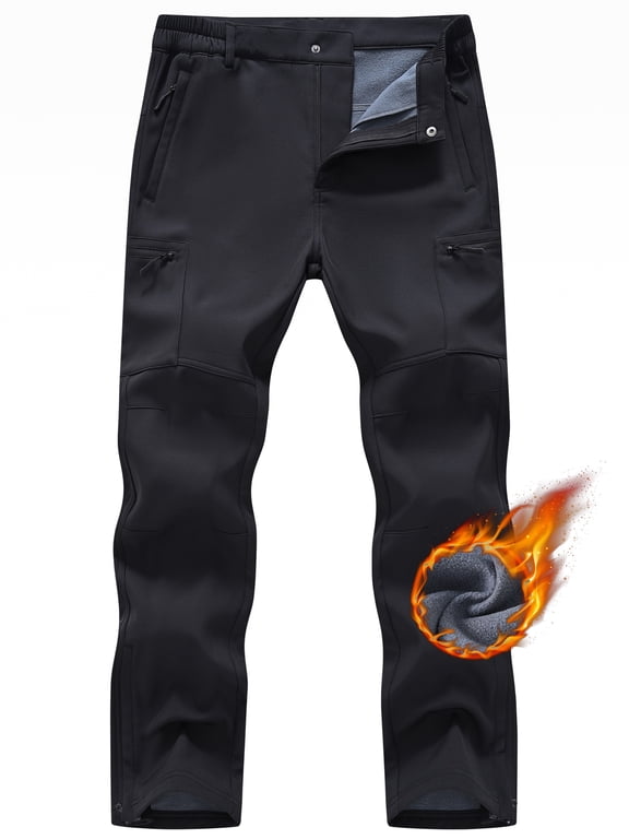 Men's Snow Ski Pants Water Resistance Fleece Lined Cargo Pants Softshell for Winter Outdoor with Zippered Bottom Legs