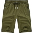 thumbnail image 1 of QPNGRP Men's Workout Stretch Shorts Casual Drawstring Elastic Zipper Pockets Army 30, 1 of 8