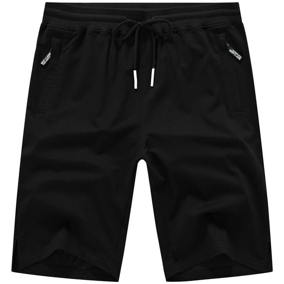 QPNGRP Men's Workout Stretch Shorts Casual Drawstring Elastic Zipper Pockets Black 32