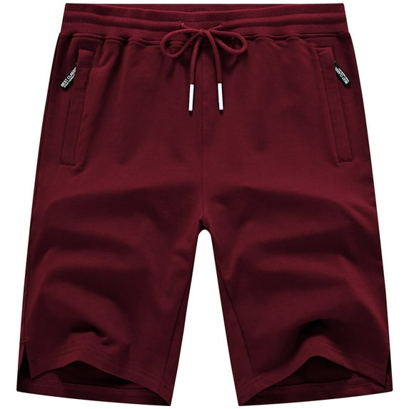 QPNGRP Men's Workout Stretch Shorts Casual Drawstring Elastic Zipper Pockets Burgundy 34