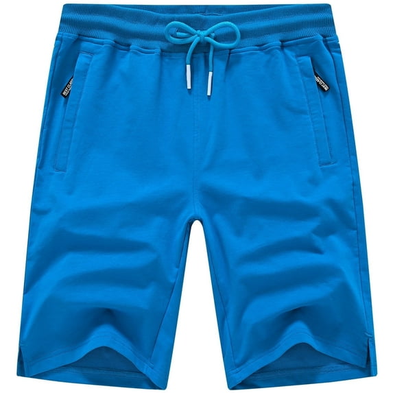 QPNGRP Men's Workout Stretch Shorts Casual Drawstring Elastic Zipper Pockets Lakeblue 30