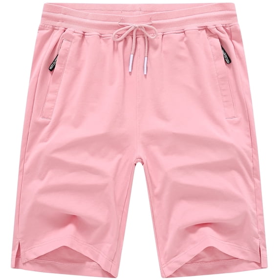 QPNGRP Men's Workout Stretch Shorts Casual Drawstring Elastic Zipper Pockets Pink 34