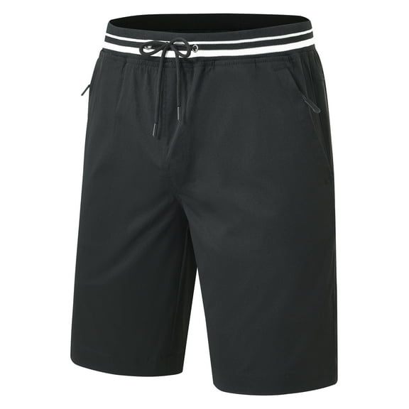 QPNGRP Men's Zipper Pocket Quick Dry Shorts Drawstring Elastic Waistband Casual Shorts Black 36