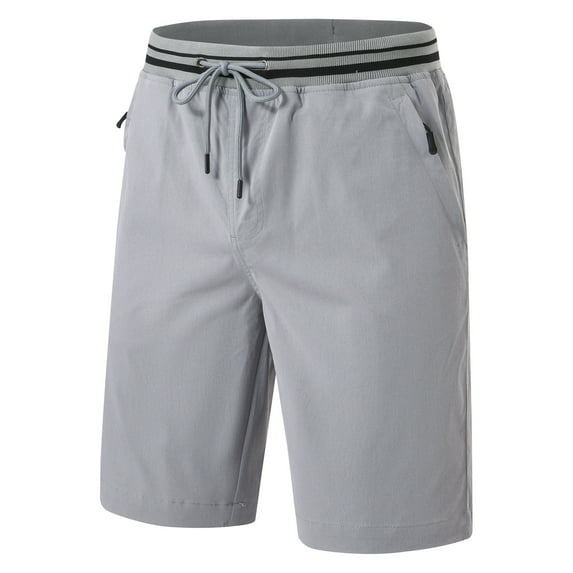 QPNGRP Men's Zipper Pocket Quick Dry Shorts Drawstring Elastic Waistband Casual Shorts Grey 34