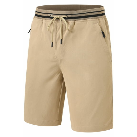 QPNGRP Men's Zipper Pocket Quick Dry Shorts Drawstring Elastic Waistband Casual Shorts Khaki 34