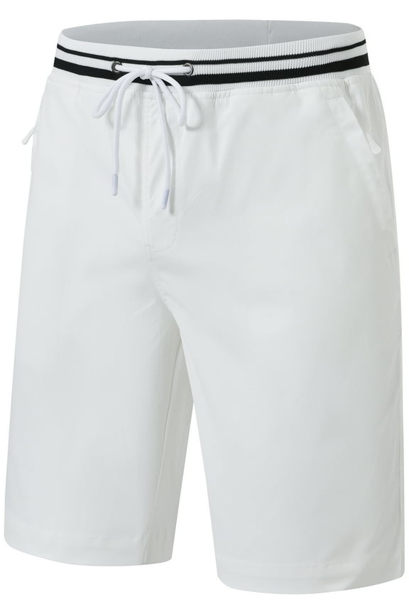 Men's Zipper Pocket Quick Dry Shorts Drawstring Elastic Waistband Casual Shorts White 34