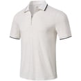 thumbnail image 1 of QPNGRP Men's Zipper Polo Shirts Short Sleeve Moisture Wicking Dry Fit Striped Casual Golf Shirts for Men White 2XL, 1 of 6
