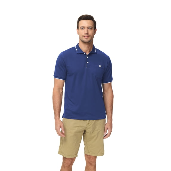 QPNGRP Men's short-sleeved polo shirt classic solid color casual stretch T-shirt polo navy S