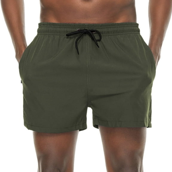 QPNGRP Mens 5 inch Swim Trunks Swim Shorts Swimwear Stretch Quick Dry Beach Shorts with Zipper Pockets