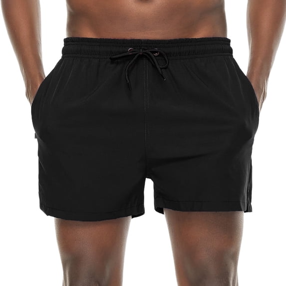 QPNGRP Mens 5 inch Beach Shorts Swim Trunks Stretch Running Shorts Quick Dry Swim Shorts with Zipper Pockets Black 30