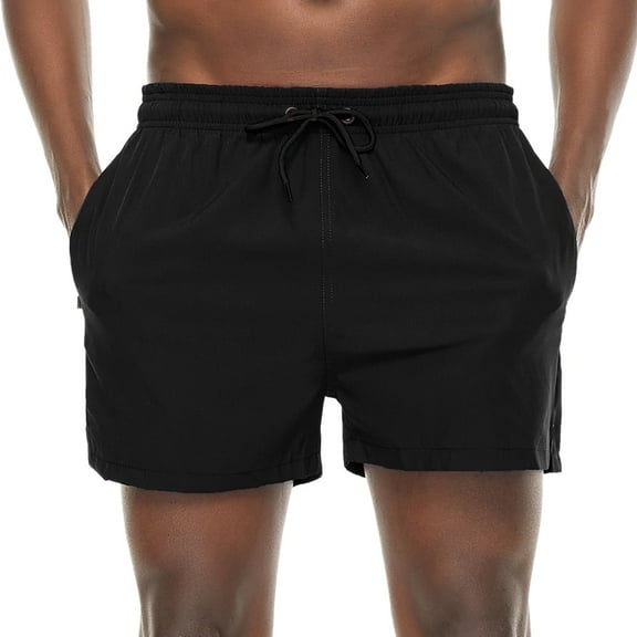 QPNGRP Mens 5 inch Beach Shorts Swim Trunks Stretch Running Shorts Quick Dry Swim Shorts with Zipper Pockets Black 32