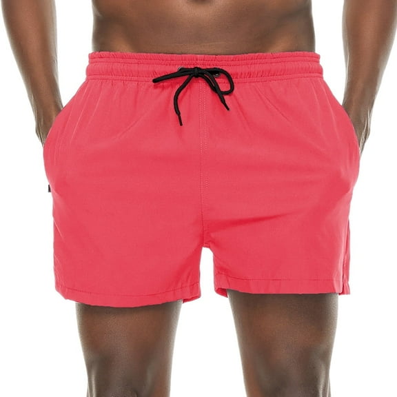 QPNGRP Mens 5 inch Beach Shorts Swim Trunks Stretch Running Shorts Quick Dry Swim Shorts with Zipper Pockets Pink 32