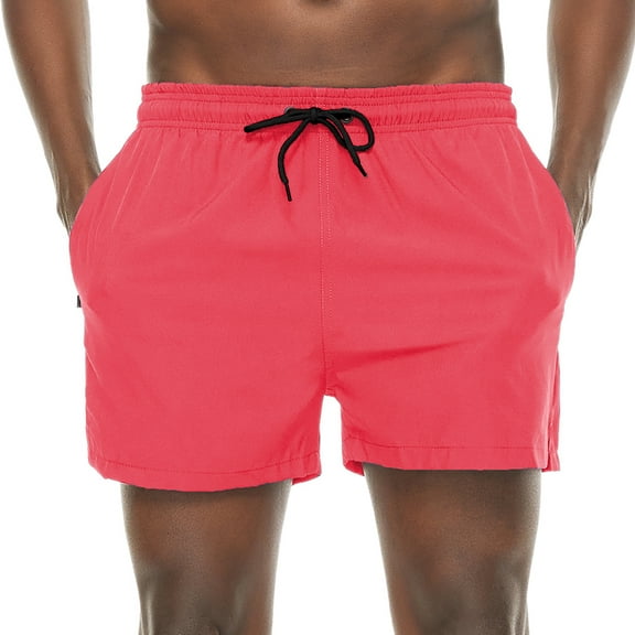 QPNGRP Mens 5 inch Beach Shorts Swim Trunks Stretch Running Shorts Quick Dry Swim Shorts with Zipper Pockets Pink 36