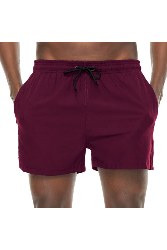 Mens 5 inch Beach Shorts Swim Trunks Stretch Running Shorts Quick Dry Swim Shorts with Zipper Pockets Wine 30