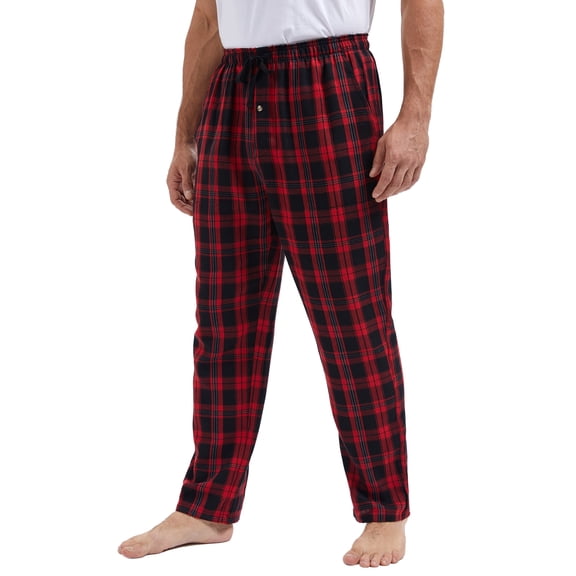 QPNGRP Mens Fleece Plaid Pajama Pants Bottoms with Pockets Cozy Sleepwear Lounge Wear Red L