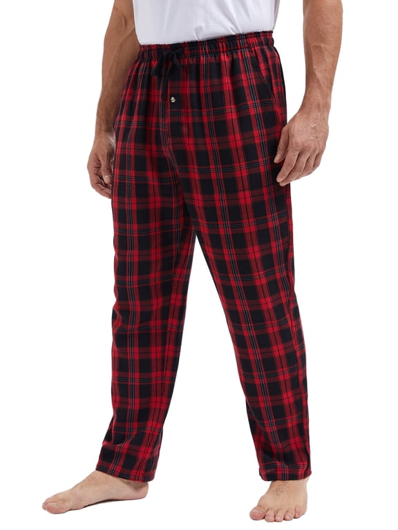 Mens Fleece Plaid Pajama Pants Bottoms with Pockets Cozy Sleepwear Lounge Wear Red L