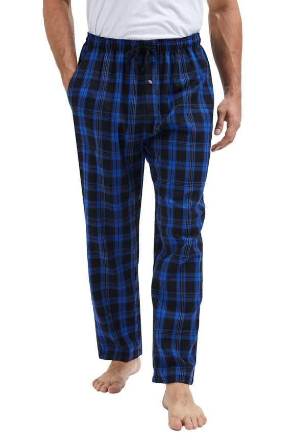 Mens Fleece Plaid Pajama Pants Bottoms with Pockets Cozy Sleepwear Lounge Wear Blue L