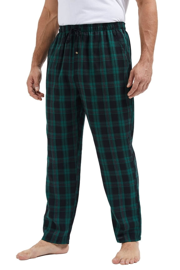 Mens Fleece Plaid Pajama Pants Bottoms with Pockets Cozy Sleepwear Lounge Wear Green L
