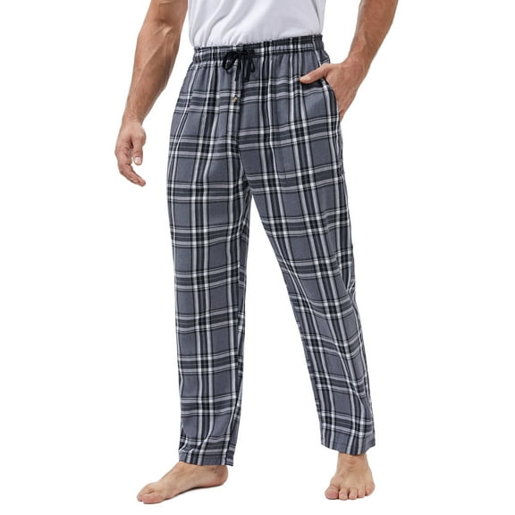 QPNGRP Mens Fleece Plaid Pajama Pants Bottoms with Pockets Cozy Sleepwear Lounge Wear Lightgray L