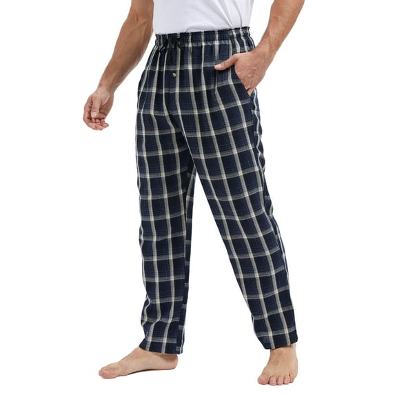 QPNGRP Mens Fleece Plaid Pajama Pants Bottoms with Pockets Cozy Sleepwear Lounge Wear Navy M