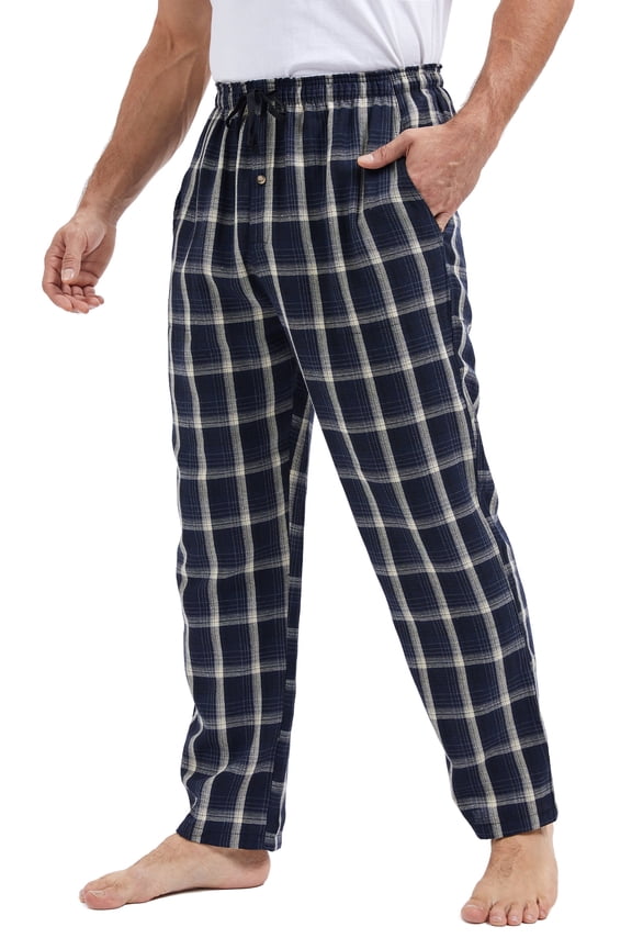 Mens Fleece Plaid Pajama Pants Bottoms with Pockets Cozy Sleepwear Lounge Wear Navy XL