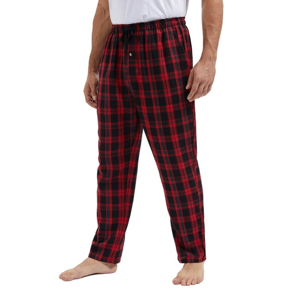 QPNGRP Mens Fleece Plaid Pajama Pants Bottoms with Pockets Cozy Sleepwear Lounge Wear Red L