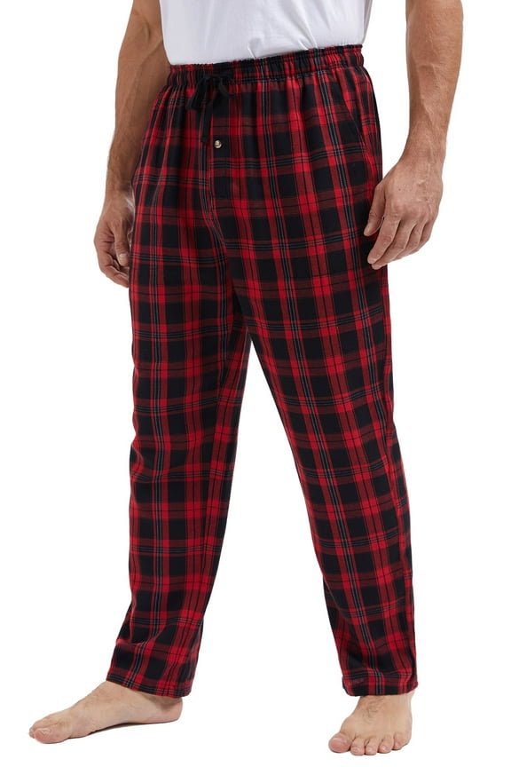 Mens Fleece Plaid Pajama Pants Bottoms with Pockets Cozy Sleepwear Lounge Wear Red L