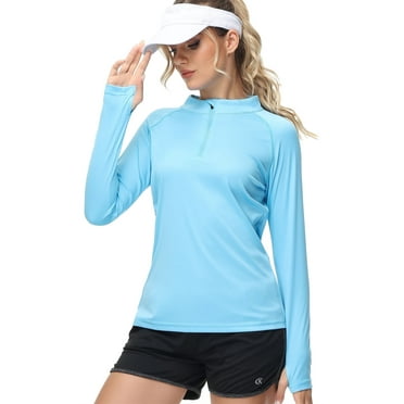 QPNGRP Women's Long Sleeve 1/4 Zip Pullover UPF 50+ Sun Protection Quick Dry Swim Hiking Runing Fishing Tops Skyblue L