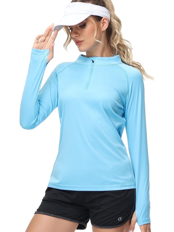 Women's Long Sleeve Shirts UPF 50+ Sun Protection SPF Quick Dry Lightweight T-Shirt Swim Hiking Runing Fishing Tops Skyblue L