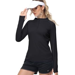 QPNGRP Women's Long Sleeve Shirts UPF 50+ Sun Protection SPF Quick Dry Lightweight T-Shirt Swim Hiking Runing Fishing Tops Black L