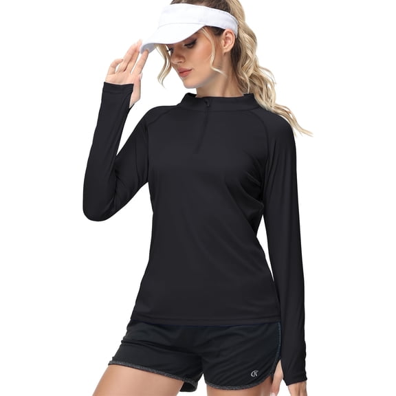 QPNGRP Women's Long Sleeve Shirts UPF 50+ Sun Protection SPF Quick Dry Lightweight T-Shirt Swim Hiking Runing Fishing Tops Black XL