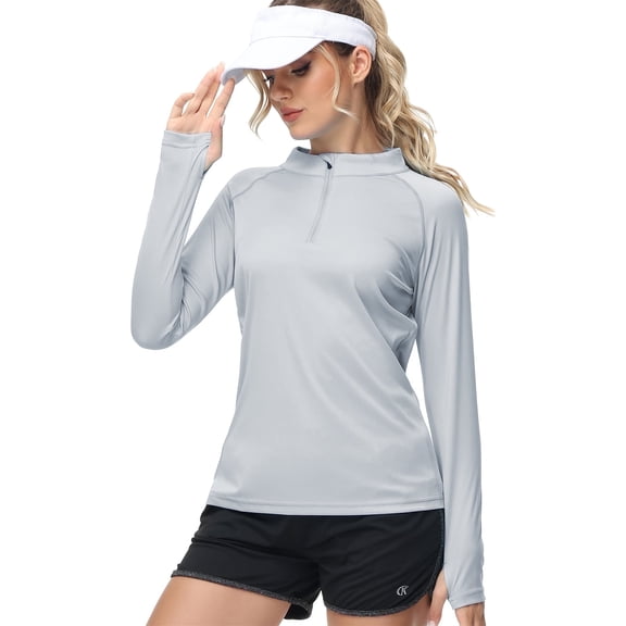 QPNGRP Women's Long Sleeve Shirts UPF 50+ Sun Protection SPF Quick Dry Lightweight T-Shirt Swim Hiking Runing Fishing Tops Gray L