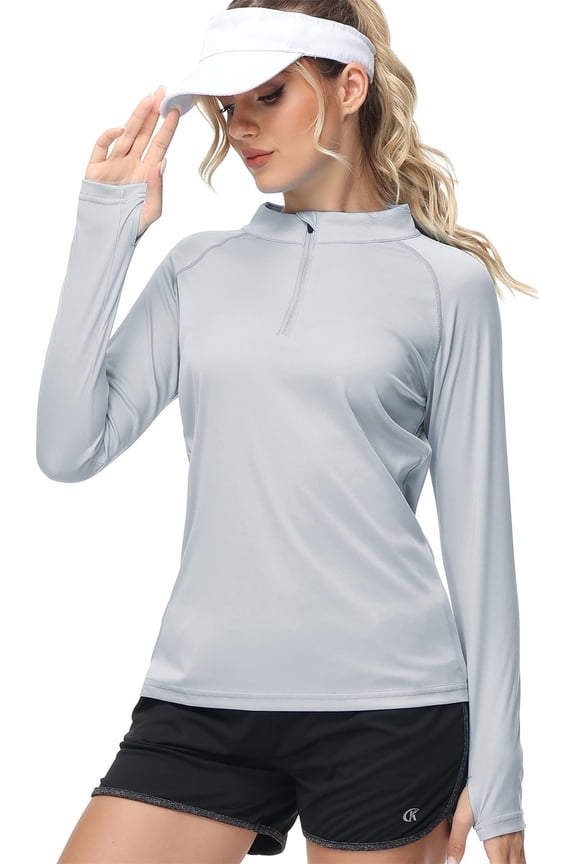 Women's Long Sleeve Shirts UPF 50+ Sun Protection SPF Quick Dry Lightweight T-Shirt Swim Hiking Runing Fishing Tops Gray M