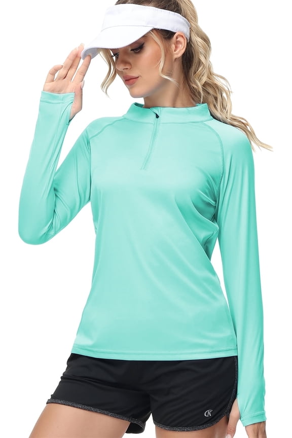 Women's Long Sleeve Shirts UPF 50+ Sun Protection SPF Quick Dry Lightweight T-Shirt Swim Hiking Runing Fishing Tops Lightgreen L