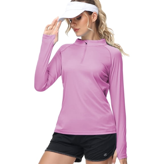 QPNGRP Women's Long Sleeve Shirts UPF 50+ Sun Protection SPF Quick Dry Lightweight T-Shirt Swim Hiking Runing Fishing Tops Lightpink XL
