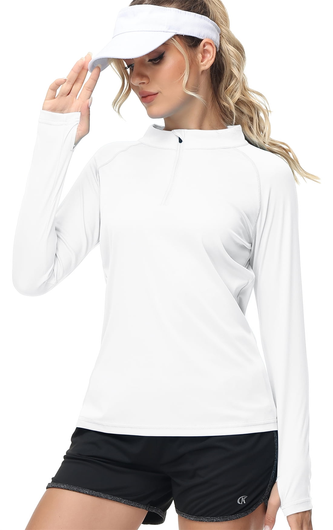 QPNGRP Women's Long Sleeve Shirts UPF 50+ Sun Protection SPF Quick Dry  Lightweight T-Shirt Swim Hiking Runing Fishing Tops White M