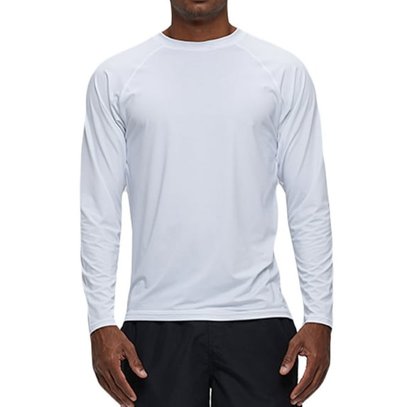 QPNGRP men's long sleeved swimwear sun protection UPF50 + UV protection sports exercise running hiking T shirt swimsuit round neck fishing shirt White S