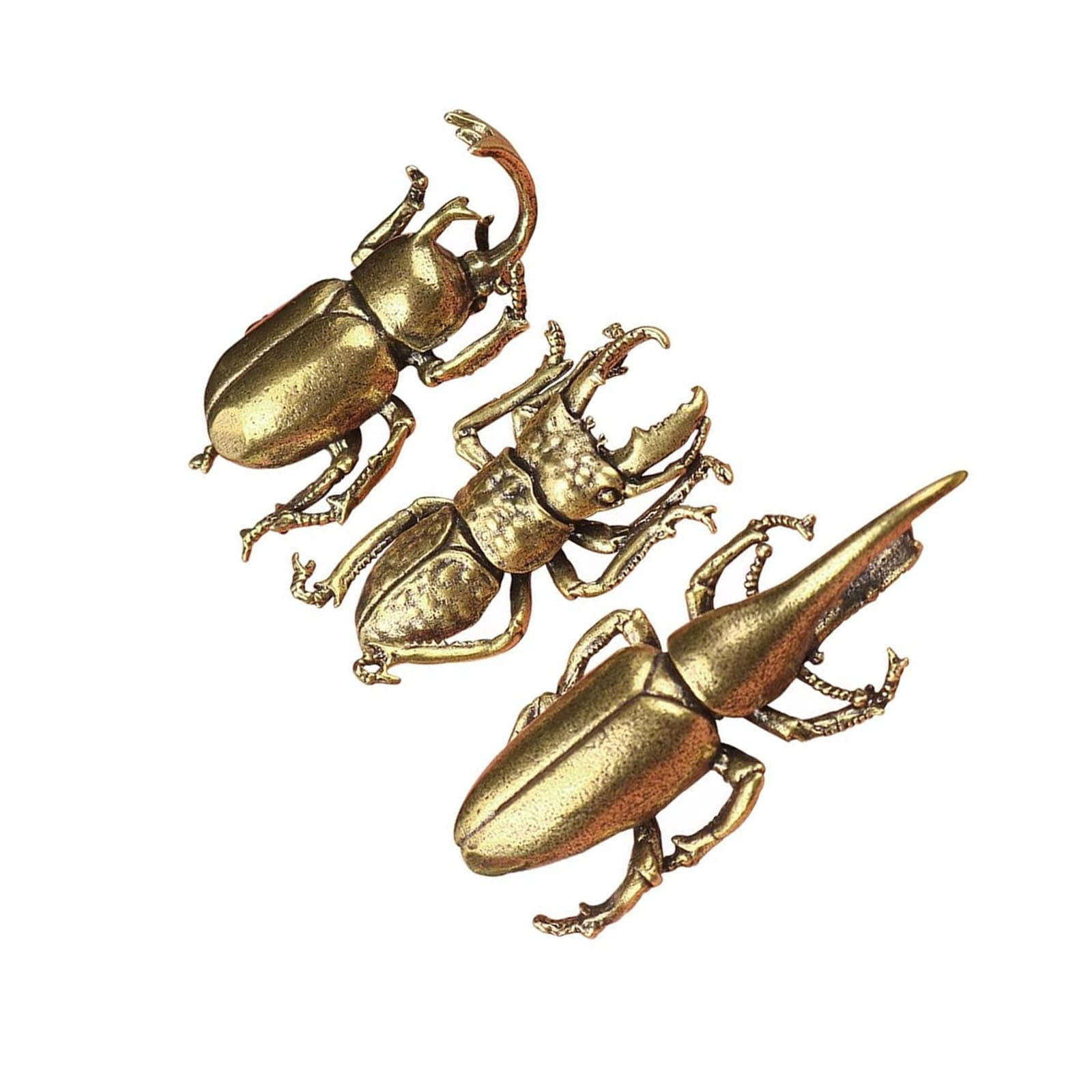 Set of 3 Gold Brass Beetle Figurines for Home Decor
