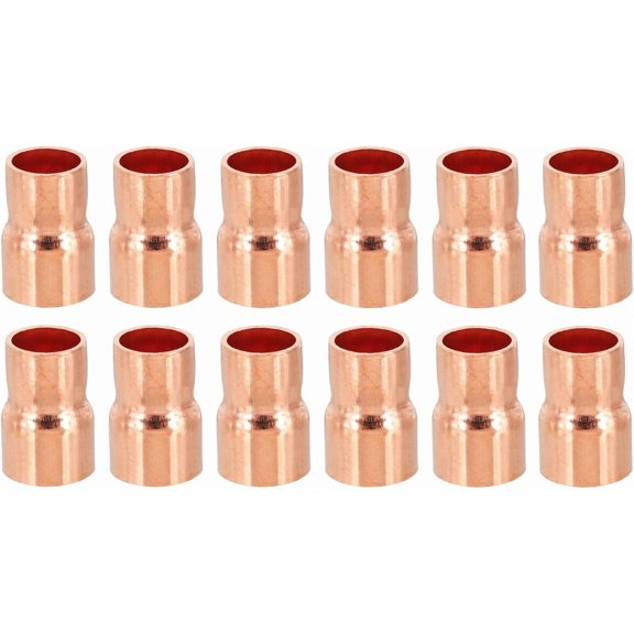 QPPOIH-12mm to 10mm ID Copper Reducer, 12pcs 99.9% Pure Copper Reducing Coupling Pressure Fitting Pipe Tube Connector Adapter with Sweat Solder Connection