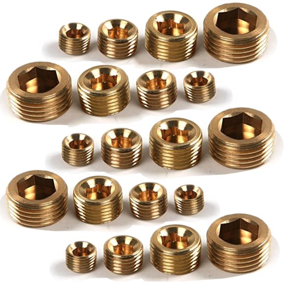 QPPOIH-20pcs Brass Pipe Plug 1/8" 1/4" 3/8" 1/2" NPT Plug Internal Hex Thread Socket Fitting Assortment Kit