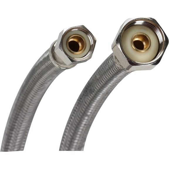 QPPOIH-B1F16 Faucet Connector, Braided Stainless Steel - 3/8 Female Compression Thread x 1/2 I.P. Female Straight Thread, 16-Inch Length
