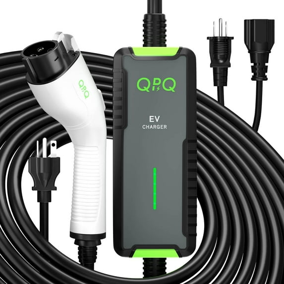 QPQ Level 1-2 EV Charger, 16 Amp 110-240V Portable Electric Car Charger, Electric Vehicle Charging Stations with NEMA 6-20 Plug & NEMA 5-15 Adapter for J1772 with 21 FT Cable C105