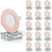 QPlus 4inch LED Recessed Lights, Aluminum Body, Cool White, Dimmable, 6500K, 16 Pack (Detachable Pink Trim)