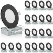 QPlus 4inch LED Recessed Lights, Aluminum Body, Daylight, Dimmable, 5000K, 20 Pack (Detachable Black Trim)