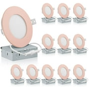 QPlus 4inch LED Recessed Lights, Aluminum Body, Soft White, Dimmable, 2700K, 12 Pack (Detachable Pink Trim)