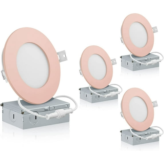 QPlus 4inch LED Recessed Lights, Aluminum Body, Warm White, Dimmable, 3000K, 4 Pack (Detachable Pink Trim)