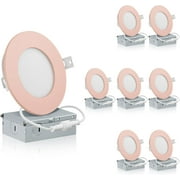QPlus 4inch LED Recessed Lights, Aluminum Body, Warm White, Dimmable, 3000K, 8 Pack (Detachable Pink Trim)