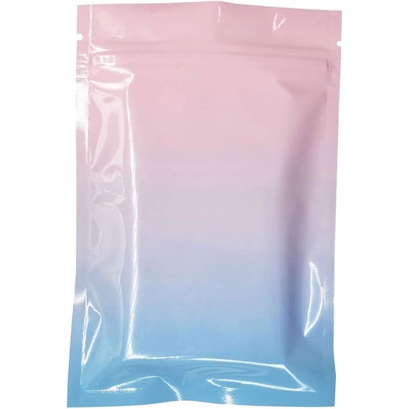 QQ Studio Pack of 100 Double-Sided Two-Tone Ombre Color Gradient Silver Mylar QuickQlick Zipper Seal Bags w/Tear Notches for Beauty Scrub Products (6" x 8.7", Ombre Pink)
