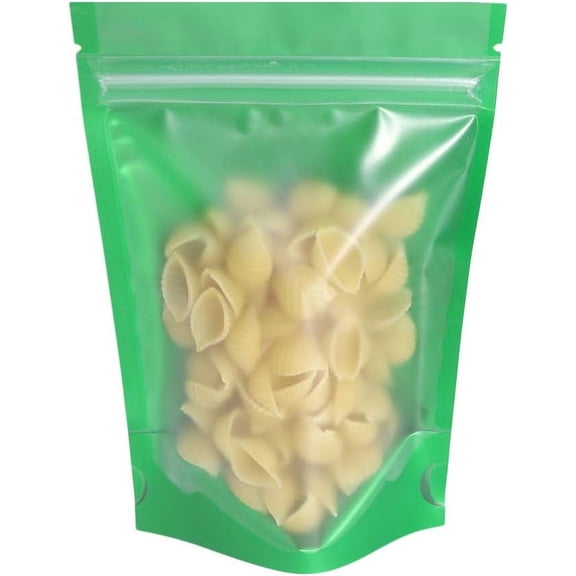 QQ Studio Pack of 100 Translucent Front Matte Green Poly Plastic Zip Seal Bags (0.8oz (3" x 5"), Green Stand-Up Pouch | 300 Bags)